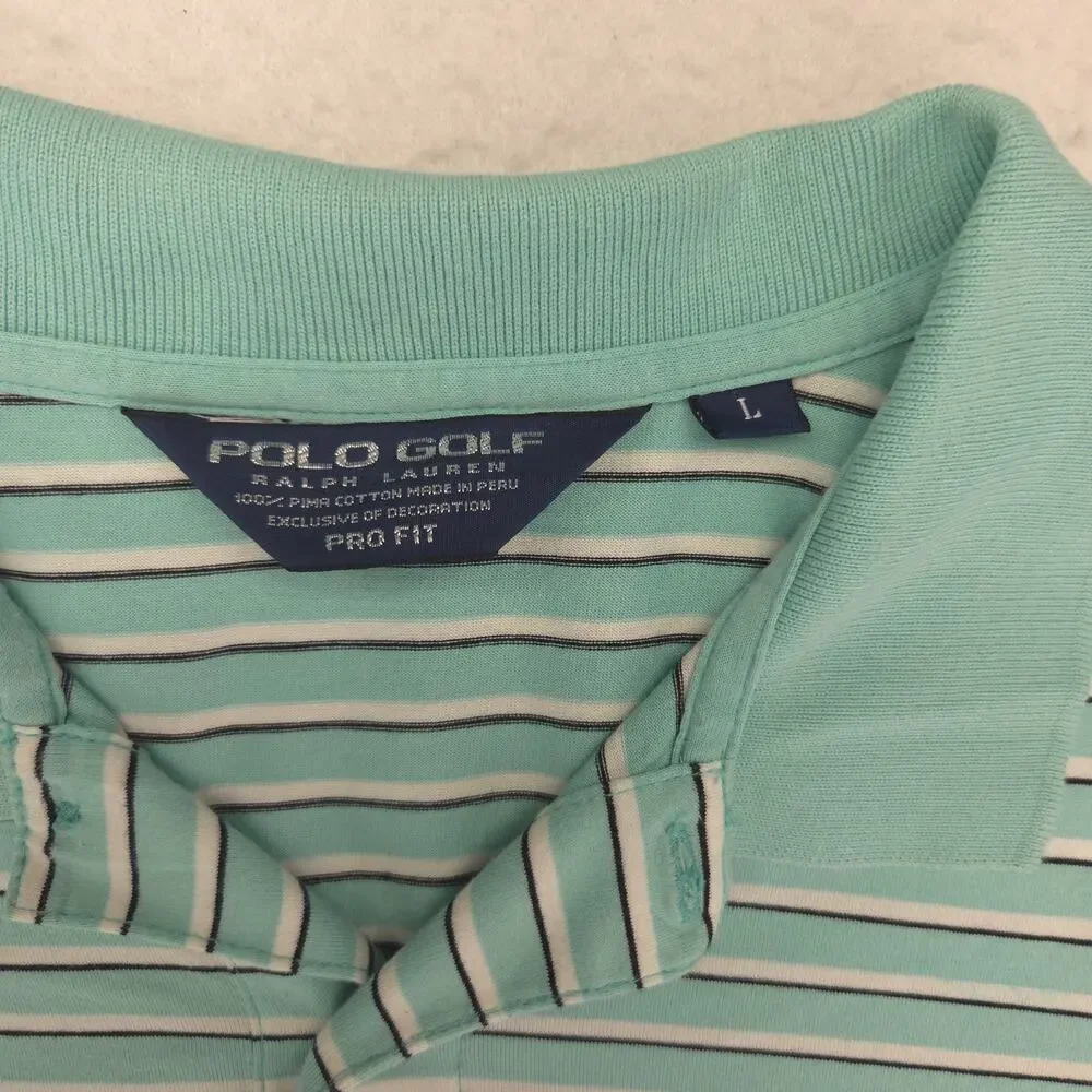 Polo Golf Ralph Lauren Collared Short Sleeve Polo Shirt Mens Size L Green Blue